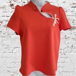 Zara | Orange Short Sleeve Blouse Shirt with Mandarin Collar, Size Medium
